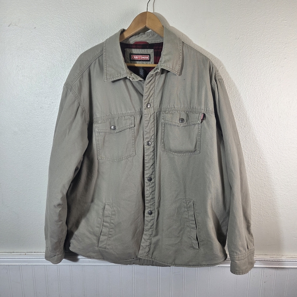Men’s Vintage Craftsman Khaki Chore Jacket Flannel Lined Workwear Coat XL